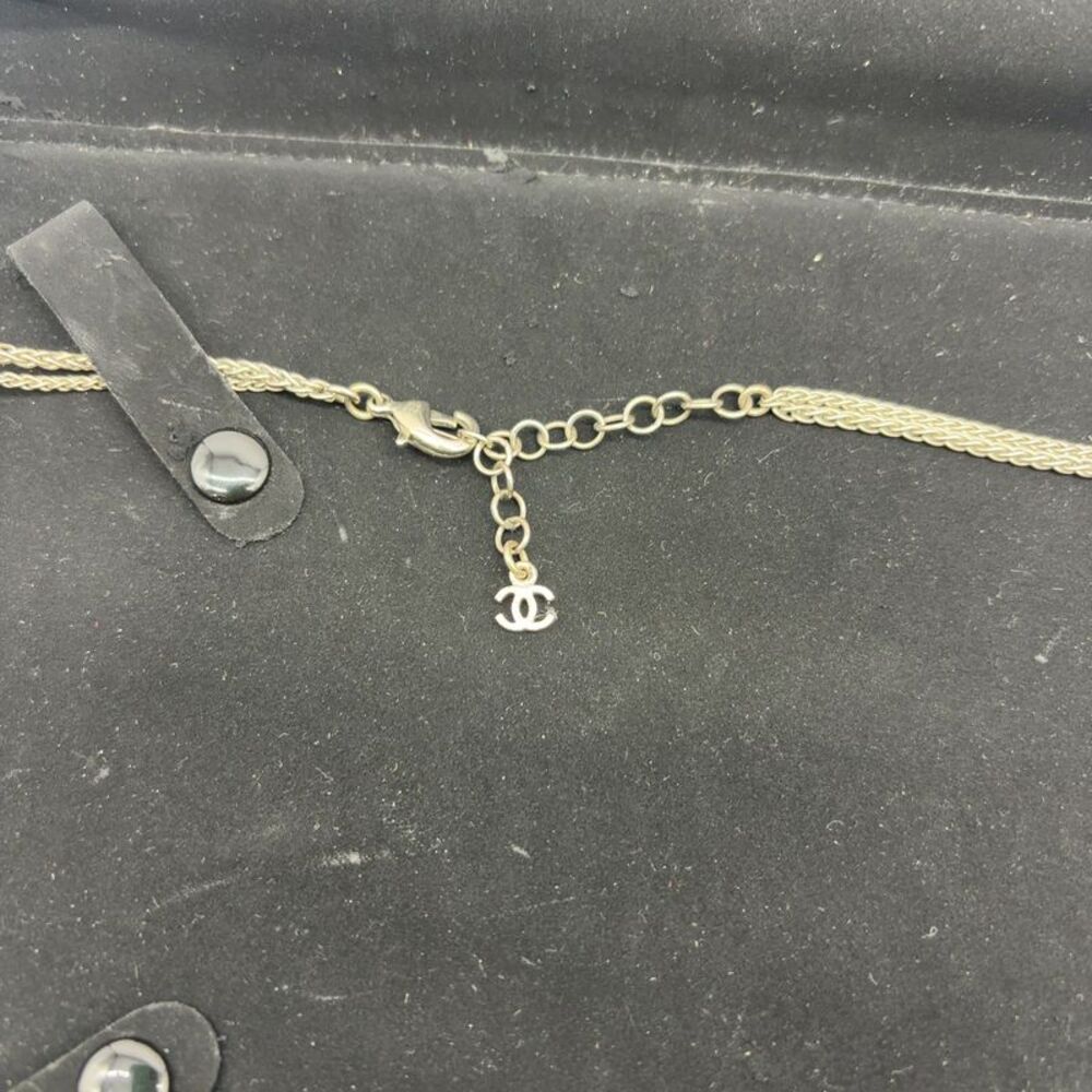 CHANEL Crystal Beaded CC Long Necklace Silver - Picture 6 of 7